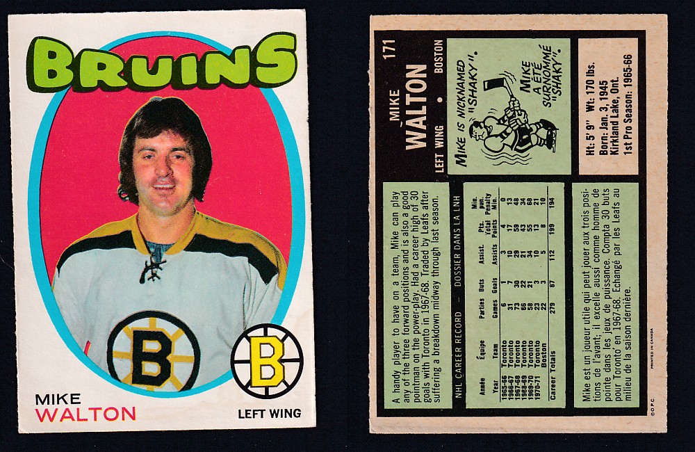 1971-72 O-PEE-CHEE HOCKEY CARD #171 M. WALTON photo 1971-72 O-PEE-CHEE HOCKEY CARD #171 M. WALTON photo