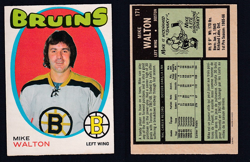 1971-72 O-PEE-CHEE HOCKEY CARD #171 M. WALTON photo 1971-72 O-PEE-CHEE HOCKEY CARD #171 M. WALTON photo
