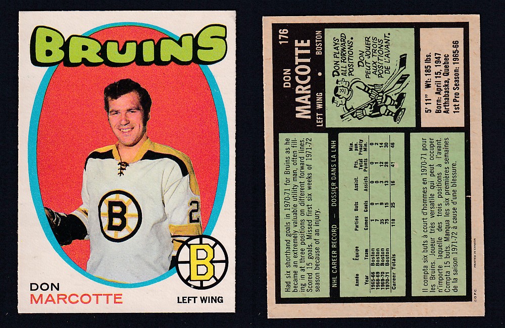 1971-72 O-PEE-CHEE HOCKEY CARD #176 D. MARCOTTE photo 1971-72 O-PEE-CHEE HOCKEY CARD #176 D. MARCOTTE photo