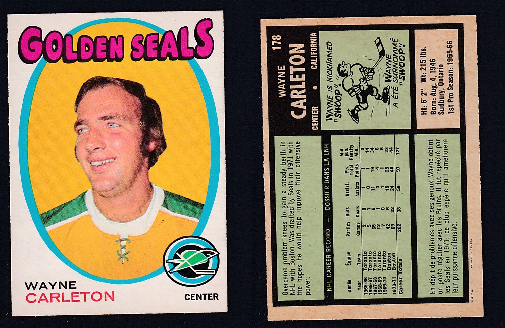 1971-72 O-PEE-CHEE HOCKEY CARD #178 W. CARLETON photo 1971-72 O-PEE-CHEE HOCKEY CARD #178 W. CARLETON photo