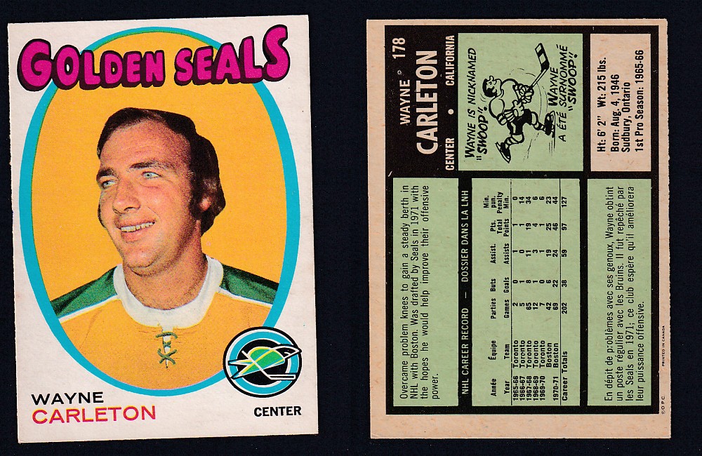 1971-72 O-PEE-CHEE HOCKEY CARD #178 W. CARLETON photo 1971-72 O-PEE-CHEE HOCKEY CARD #178 W. CARLETON photo