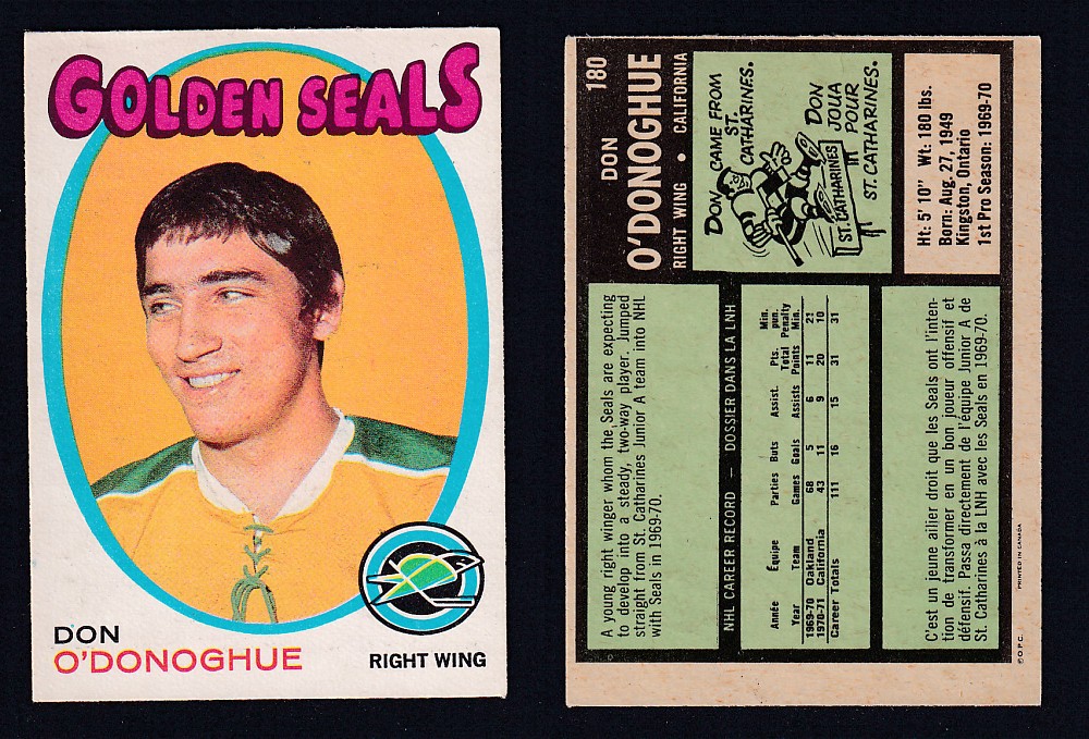 1971-72 O-PEE-CHEE HOCKEY CARD #180 D. O'DONOGHUE photo 1971-72 O-PEE-CHEE HOCKEY CARD #180 D. O'DONOGHUE photo