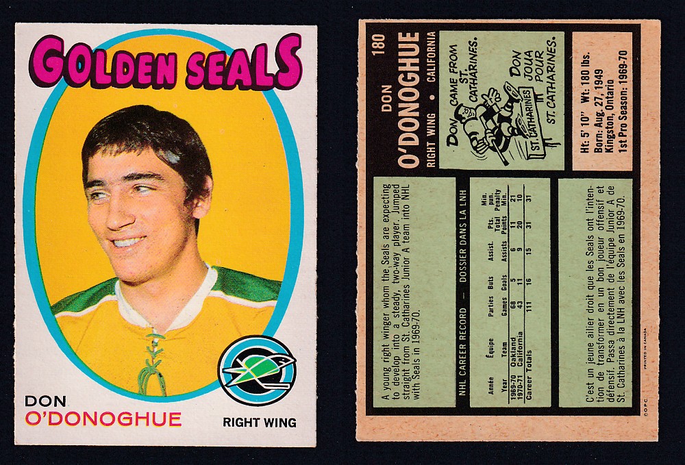 1971-72 O-PEE-CHEE HOCKEY CARD #180 D. O'DONOGHUE photo 1971-72 O-PEE-CHEE HOCKEY CARD #180 D. O'DONOGHUE photo