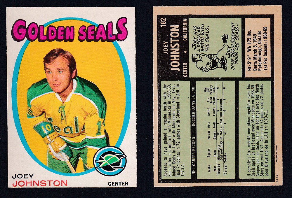 1971-72 O-PEE-CHEE HOCKEY CARD #182 J. JOHNSTON photo 1971-72 O-PEE-CHEE HOCKEY CARD #182 J. JOHNSTON photo