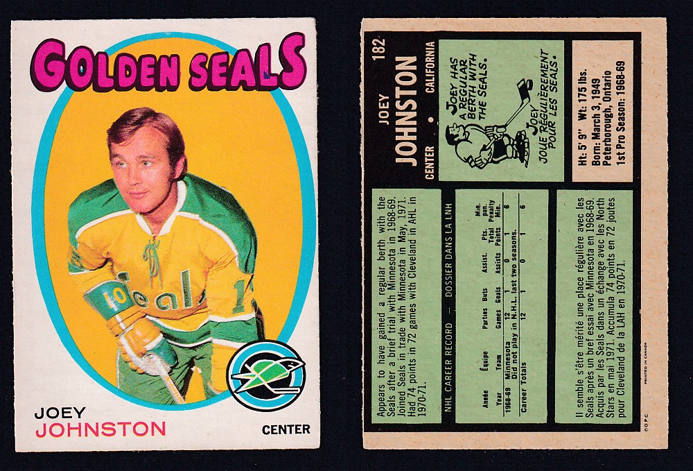 1971-72 O-PEE-CHEE HOCKEY CARD #182 J. JOHNSTON photo 1971-72 O-PEE-CHEE HOCKEY CARD #182 J. JOHNSTON photo