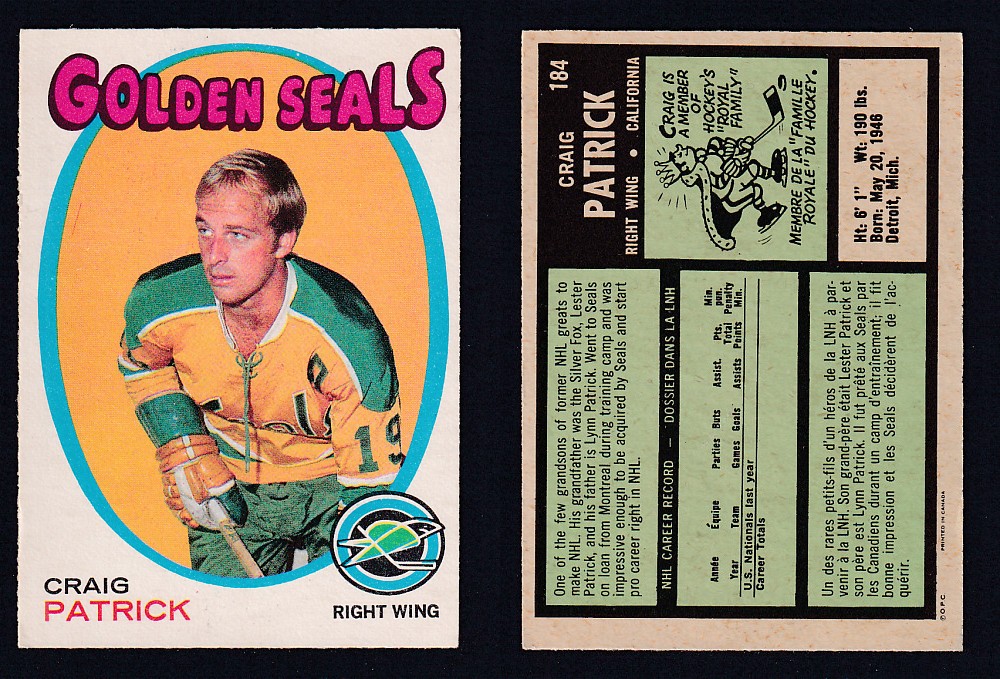 1971-72 O-PEE-CHEE HOCKEY CARD #184 C. PATRICK photo 1971-72 O-PEE-CHEE HOCKEY CARD #184 C. PATRICK photo