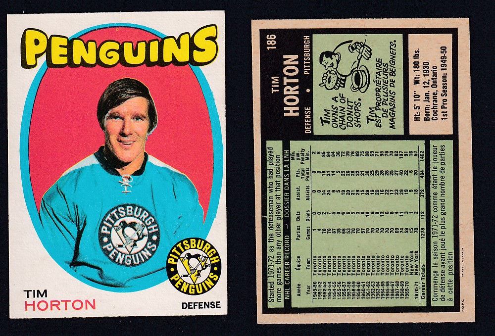 1971-72 O-PEE-CHEE HOCKEY CARD #186 T. HORTON photo 1971-72 O-PEE-CHEE HOCKEY CARD #186 T. HORTON photo