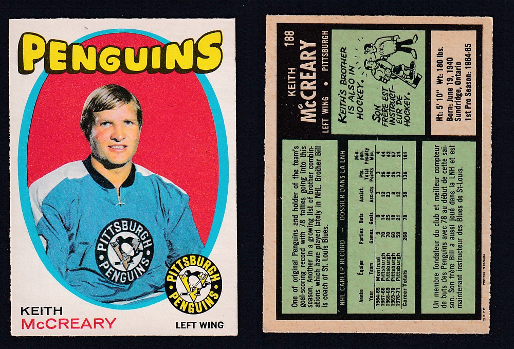 1971-72 O-PEE-CHEE HOCKEY CARD #188 K. MCCREARY photo 1971-72 O-PEE-CHEE HOCKEY CARD #188 K. MCCREARY photo