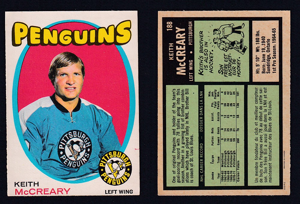 1971-72 O-PEE-CHEE HOCKEY CARD #188 K. MCCREARY photo 1971-72 O-PEE-CHEE HOCKEY CARD #188 K. MCCREARY photo