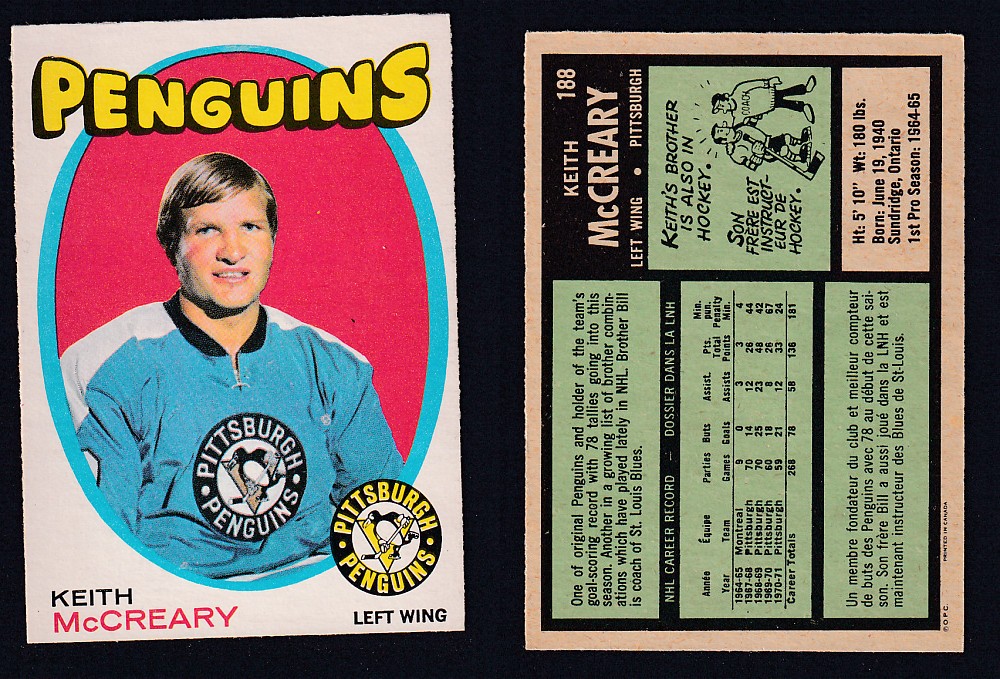 1971-72 O-PEE-CHEE HOCKEY CARD #188 K. MCCREARY photo 1971-72 O-PEE-CHEE HOCKEY CARD #188 K. MCCREARY photo