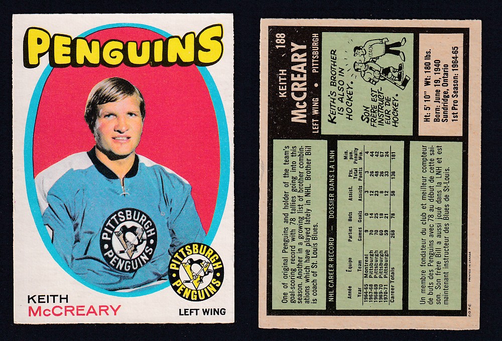 1971-72 O-PEE-CHEE HOCKEY CARD #188 K. MCCREARY photo 1971-72 O-PEE-CHEE HOCKEY CARD #188 K. MCCREARY photo