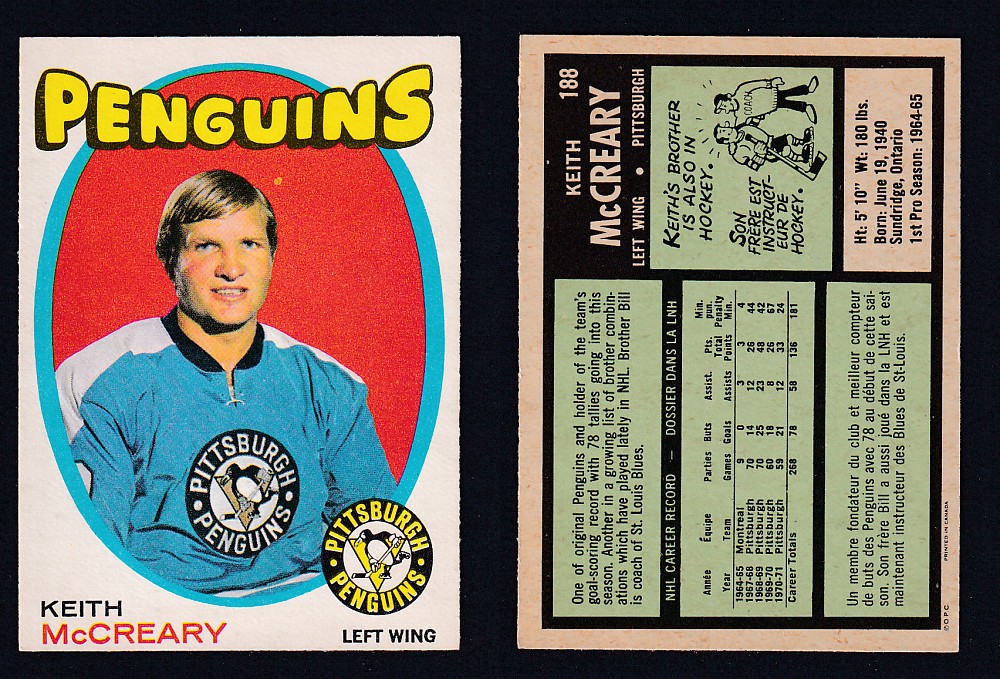 1971-72 O-PEE-CHEE HOCKEY CARD #188 K. MCCREARY photo 1971-72 O-PEE-CHEE HOCKEY CARD #188 K. MCCREARY photo
