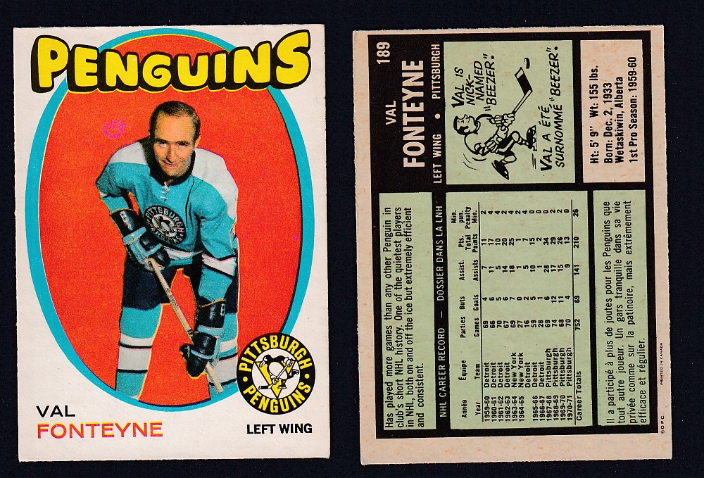 1971-72 O-PEE-CHEE HOCKEY CARD #189 V. FONTEYNE photo 1971-72 O-PEE-CHEE HOCKEY CARD #189 V. FONTEYNE photo
