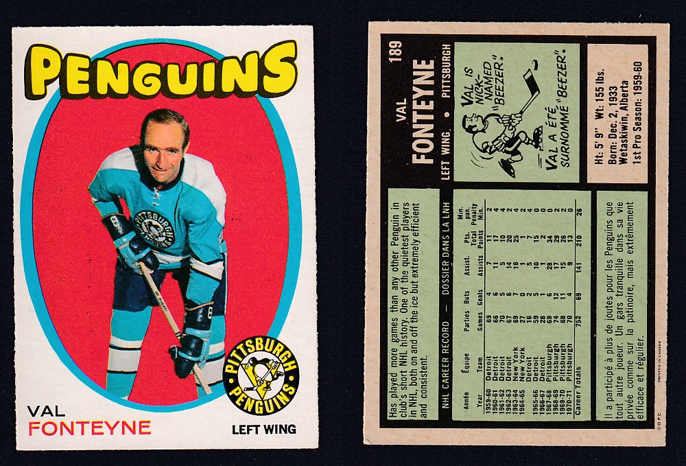 1971-72 O-PEE-CHEE HOCKEY CARD #189 V. FONTEYNE photo 1971-72 O-PEE-CHEE HOCKEY CARD #189 V. FONTEYNE photo