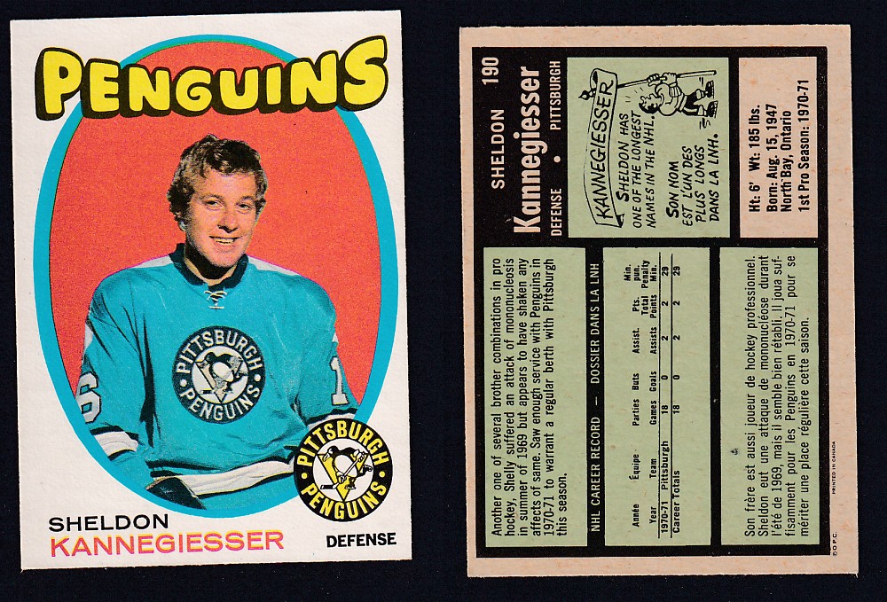 1971-72 O-PEE-CHEE HOCKEY CARD #190 S. KANNEGIESSER photo 1971-72 O-PEE-CHEE HOCKEY CARD #190 S. KANNEGIESSER photo