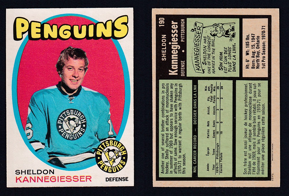 1971-72 O-PEE-CHEE HOCKEY CARD #190 S. KANNEGIESSER photo 1971-72 O-PEE-CHEE HOCKEY CARD #190 S. KANNEGIESSER photo