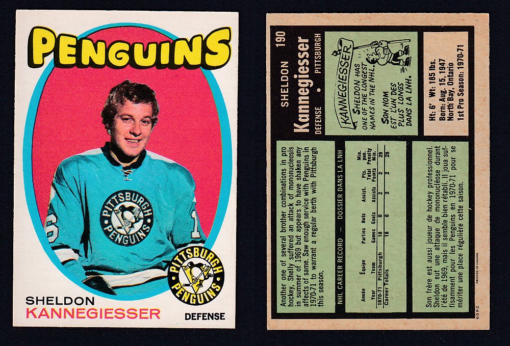 1971-72 O-PEE-CHEE HOCKEY CARD #190 S. KANNEGIESSER photo 1971-72 O-PEE-CHEE HOCKEY CARD #190 S. KANNEGIESSER photo