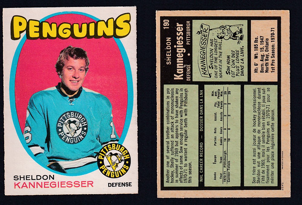 1971-72 O-PEE-CHEE HOCKEY CARD #190 S. KANNEGIESSER photo 1971-72 O-PEE-CHEE HOCKEY CARD #190 S. KANNEGIESSER photo