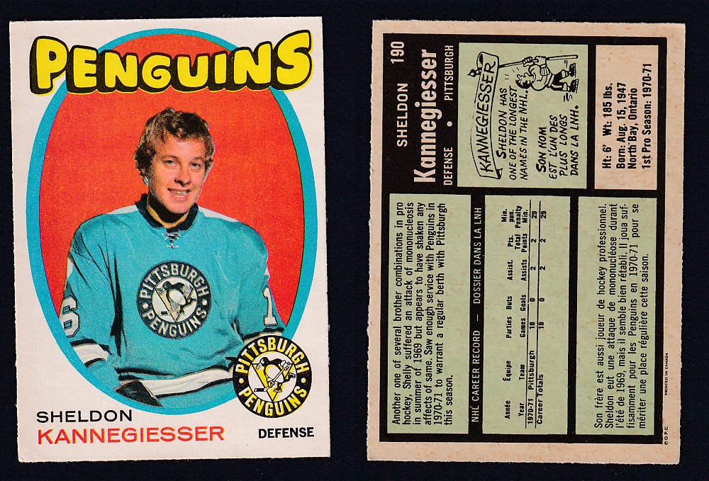 1971-72 O-PEE-CHEE HOCKEY CARD #190 S. KANNEGIESSER photo 1971-72 O-PEE-CHEE HOCKEY CARD #190 S. KANNEGIESSER photo