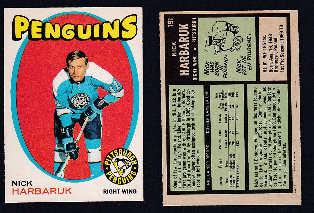 1971-72 O-PEE-CHEE HOCKEY CARD #191 N. HARBARUK photo 1971-72 O-PEE-CHEE HOCKEY CARD #191 N. HARBARUK photo