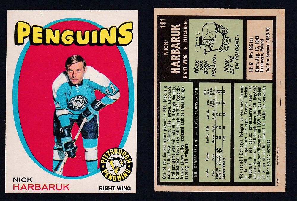 1971-72 O-PEE-CHEE HOCKEY CARD #191 N. HARBARUK photo 1971-72 O-PEE-CHEE HOCKEY CARD #191 N. HARBARUK photo