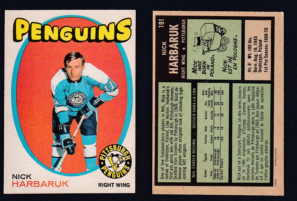 1971-72 O-PEE-CHEE HOCKEY CARD #191 N. HARBARUK photo 1971-72 O-PEE-CHEE HOCKEY CARD #191 N. HARBARUK photo