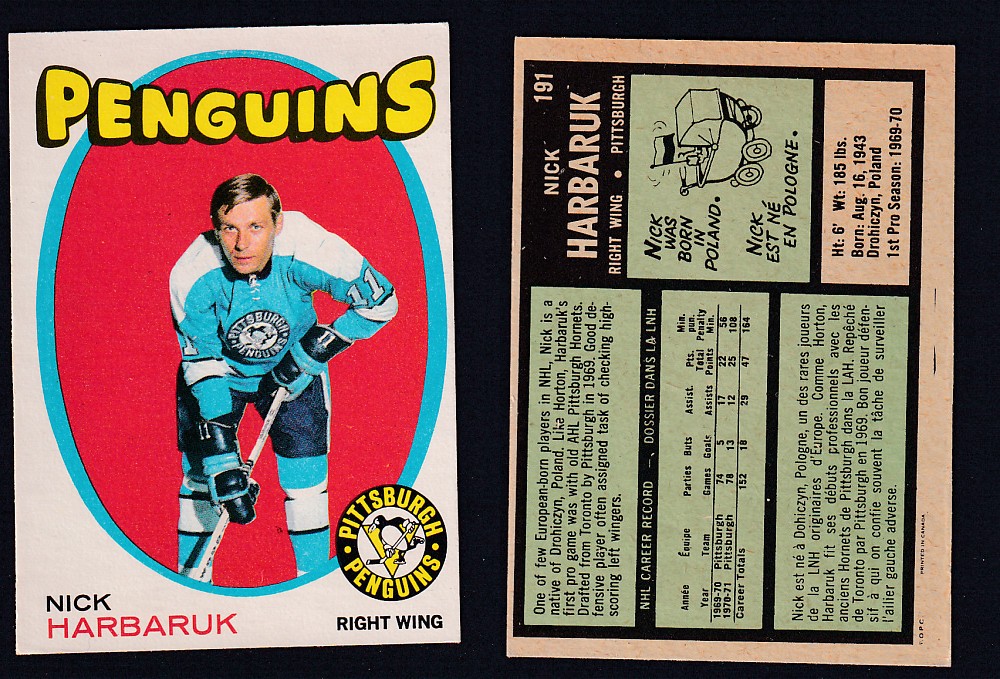 1971-72 O-PEE-CHEE HOCKEY CARD #191 N. HARBARUK photo 1971-72 O-PEE-CHEE HOCKEY CARD #191 N. HARBARUK photo