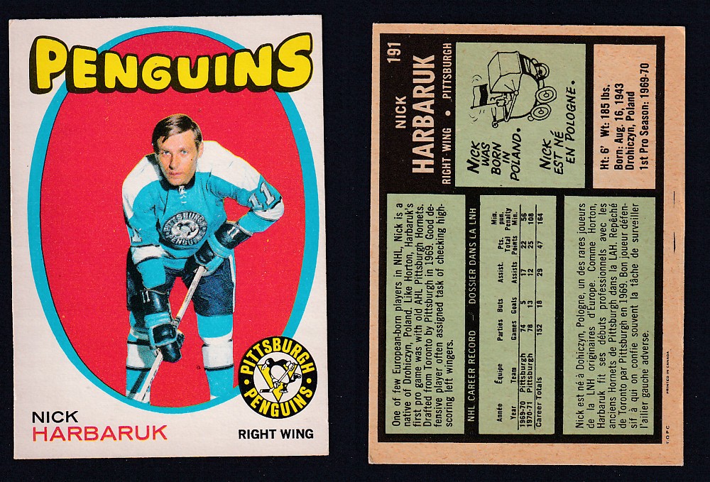 1971-72 O-PEE-CHEE HOCKEY CARD #191 N. HARBARUK photo 1971-72 O-PEE-CHEE HOCKEY CARD #191 N. HARBARUK photo