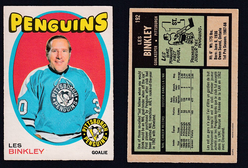 1971-72 O-PEE-CHEE HOCKEY CARD #192 L. BINKLEY photo 1971-72 O-PEE-CHEE HOCKEY CARD #192 L. BINKLEY photo