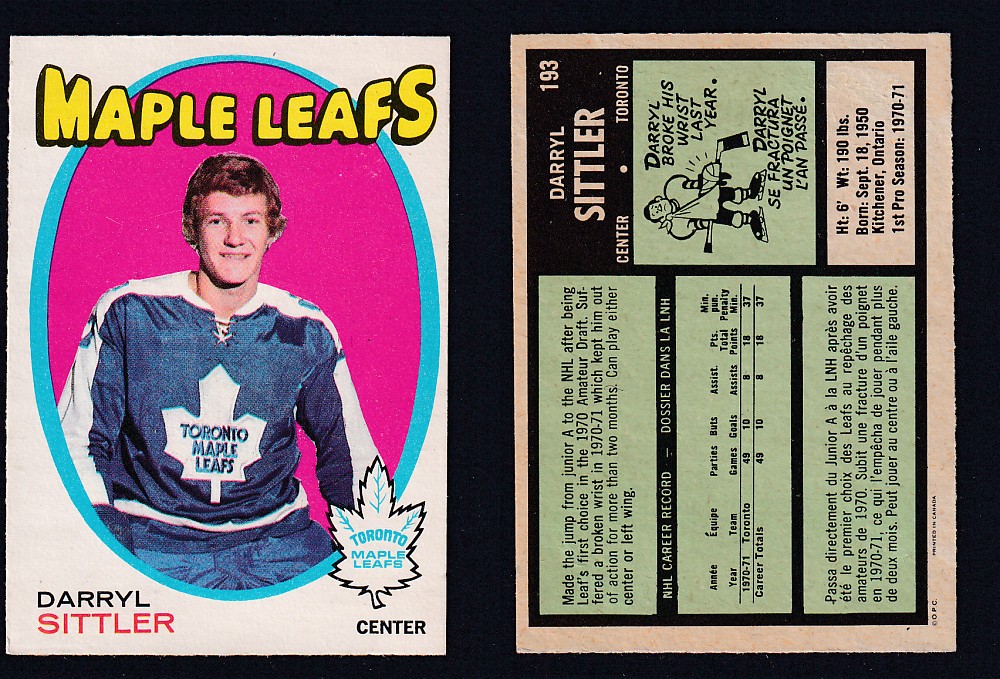 1971-72 O-PEE-CHEE HOCKEY CARD #193 D. SITTLER photo 1971-72 O-PEE-CHEE HOCKEY CARD #193 D. SITTLER photo