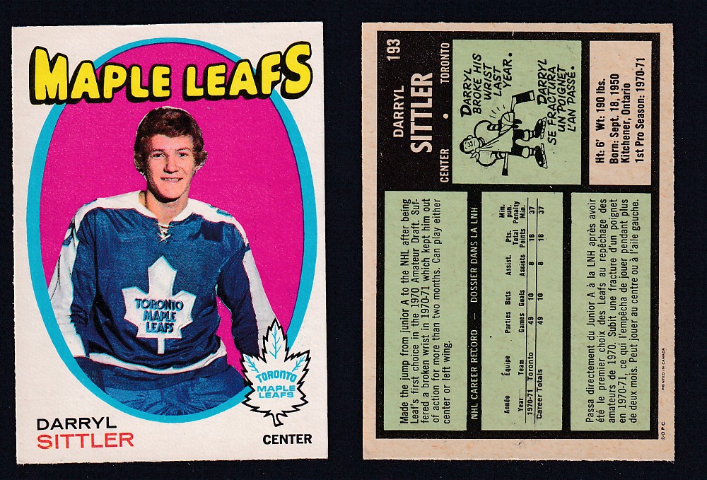1971-72 O-PEE-CHEE HOCKEY CARD #193 D. SITTLER photo 1971-72 O-PEE-CHEE HOCKEY CARD #193 D. SITTLER photo