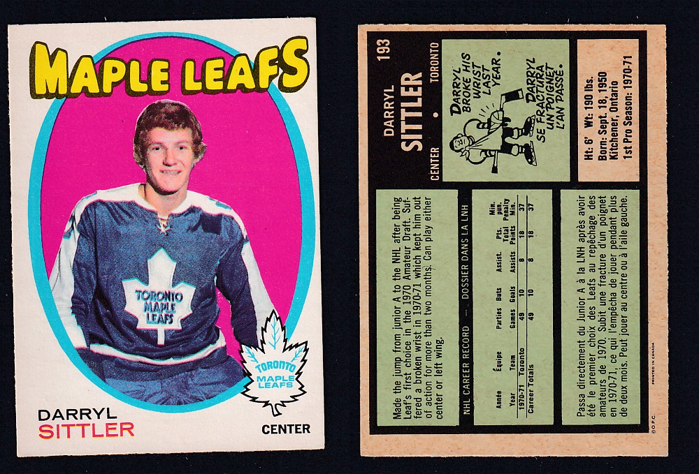 1971-72 O-PEE-CHEE HOCKEY CARD #193 D. SITTLER photo 1971-72 O-PEE-CHEE HOCKEY CARD #193 D. SITTLER photo