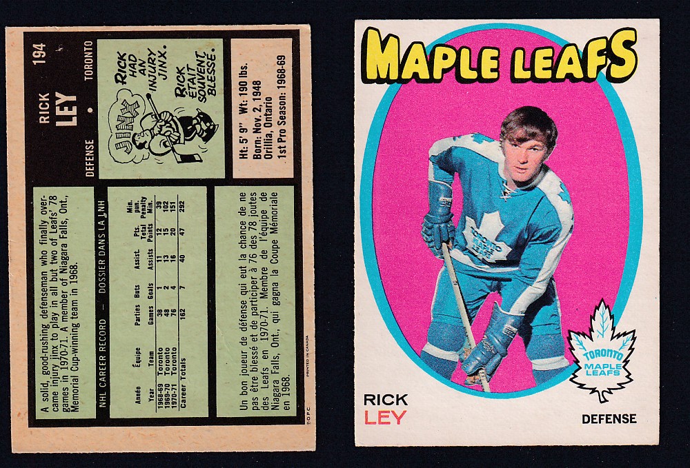 1971-72 O-PEE-CHEE HOCKEY CARD #194 R. LEY photo 1971-72 O-PEE-CHEE HOCKEY CARD #194 R. LEY photo