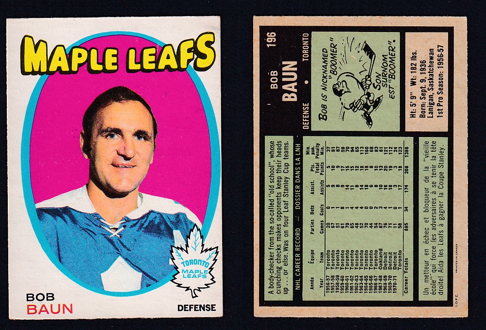 1971-72 O-PEE-CHEE HOCKEY CARD #196 B. BAUN photo 1971-72 O-PEE-CHEE HOCKEY CARD #196 B. BAUN photo