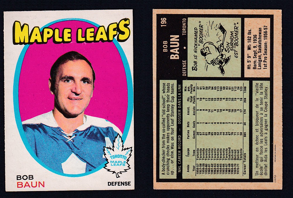 1971-72 O-PEE-CHEE HOCKEY CARD #196 B. BAUN photo 1971-72 O-PEE-CHEE HOCKEY CARD #196 B. BAUN photo