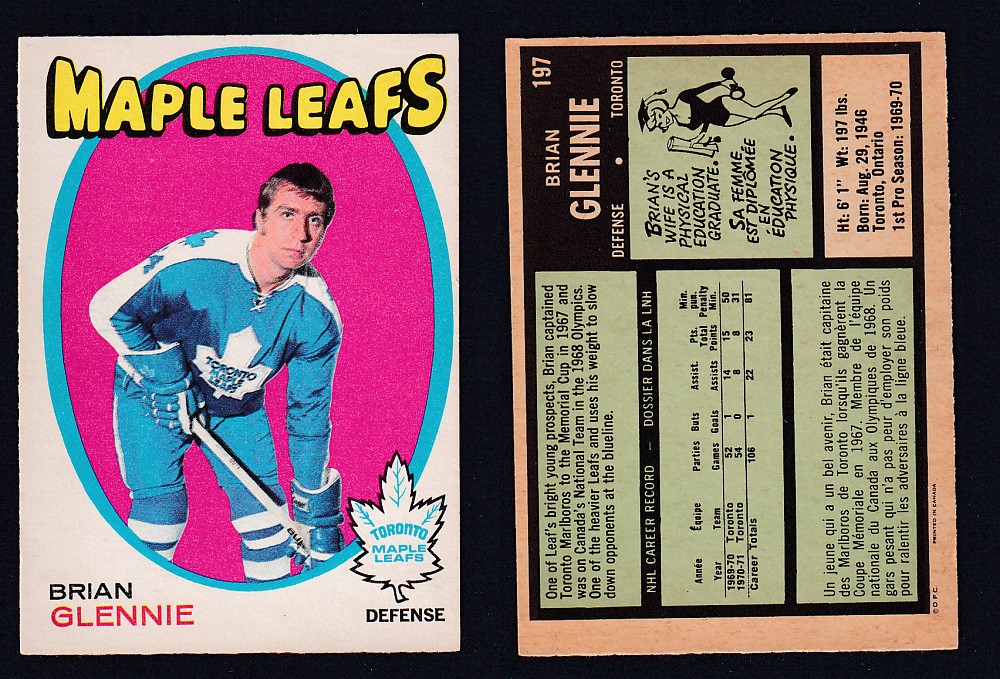 1971-72 O-PEE-CHEE HOCKEY CARD #197 B. GLENNIE photo 1971-72 O-PEE-CHEE HOCKEY CARD #197 B. GLENNIE photo