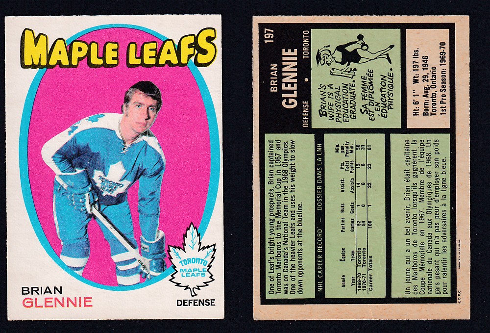 1971-72 O-PEE-CHEE HOCKEY CARD #197 B. GLENNIE photo 1971-72 O-PEE-CHEE HOCKEY CARD #197 B. GLENNIE photo