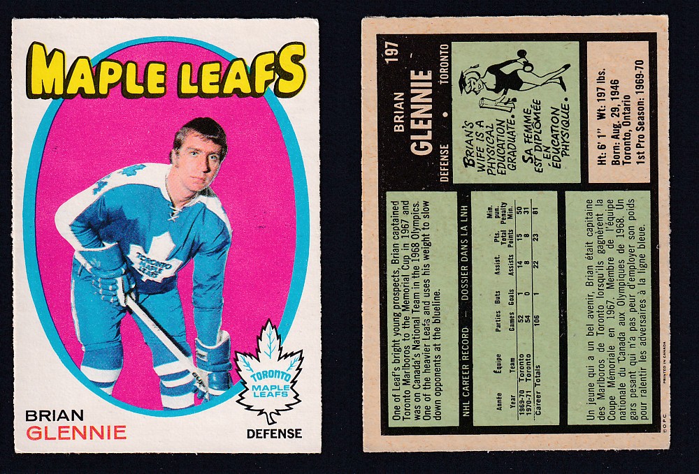 1971-72 O-PEE-CHEE HOCKEY CARD #197 B. GLENNIE photo 1971-72 O-PEE-CHEE HOCKEY CARD #197 B. GLENNIE photo