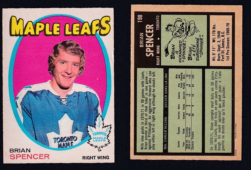 1971-72 O-PEE-CHEE HOCKEY CARD #198 B. SPENCER photo 1971-72 O-PEE-CHEE HOCKEY CARD #198 B. SPENCER photo