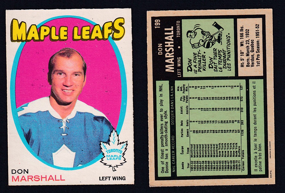 1971-72 O-PEE-CHEE HOCKEY CARD #199 D. MARSHALL photo 1971-72 O-PEE-CHEE HOCKEY CARD #199 D. MARSHALL photo