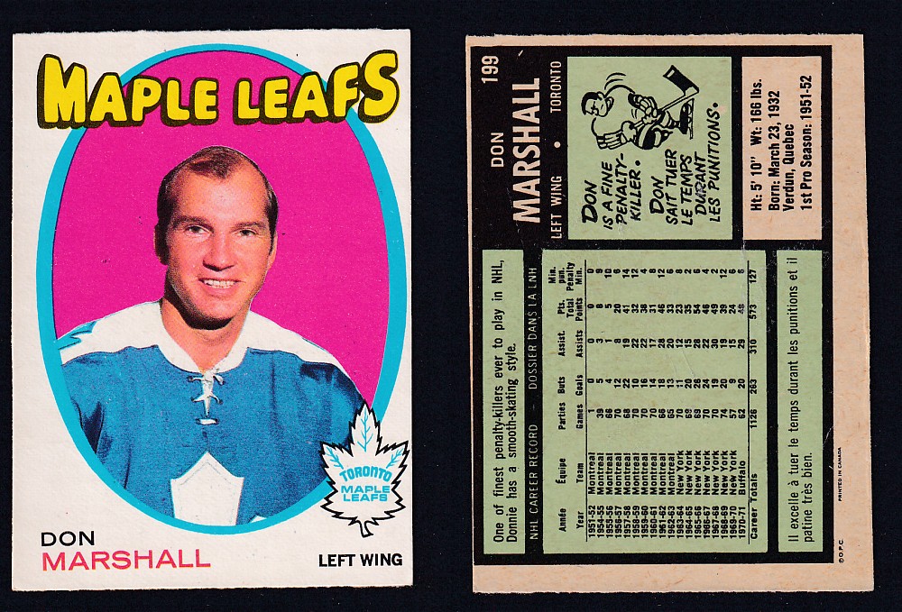1971-72 O-PEE-CHEE HOCKEY CARD #199 D. MARSHALL photo 1971-72 O-PEE-CHEE HOCKEY CARD #199 D. MARSHALL photo
