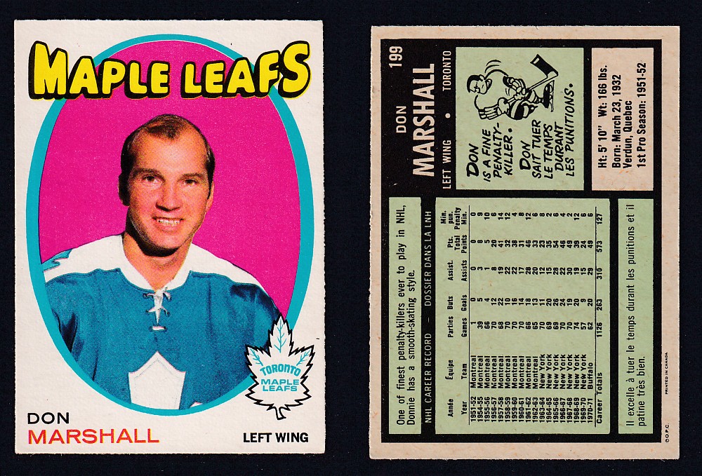1971-72 O-PEE-CHEE HOCKEY CARD #199 D. MARSHALL photo 1971-72 O-PEE-CHEE HOCKEY CARD #199 D. MARSHALL photo