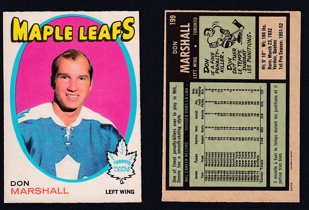 1971-72 O-PEE-CHEE HOCKEY CARD #199 D. MARSHALL photo 1971-72 O-PEE-CHEE HOCKEY CARD #199 D. MARSHALL photo