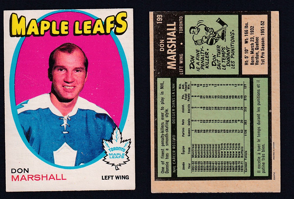 1971-72 O-PEE-CHEE HOCKEY CARD #199 D. MARSHALL photo 1971-72 O-PEE-CHEE HOCKEY CARD #199 D. MARSHALL photo