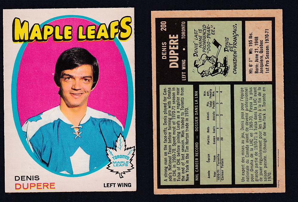 1971-72 O-PEE-CHEE HOCKEY CARD #200 D. DUPERE photo 1971-72 O-PEE-CHEE HOCKEY CARD #200 D. DUPERE photo