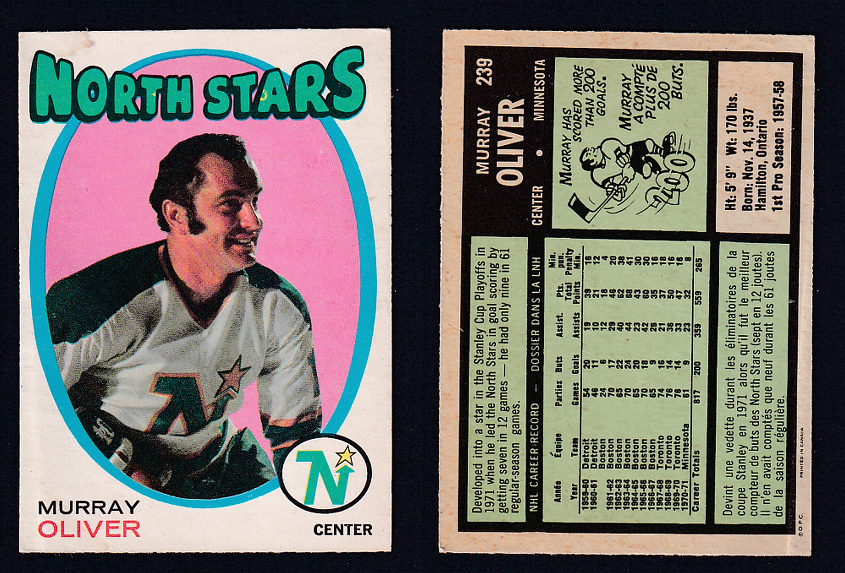 1971-72 O-PEE-CHEE HOCKEY CARD #239 M. OLIVER photo 1971-72 O-PEE-CHEE HOCKEY CARD #239 M. OLIVER photo