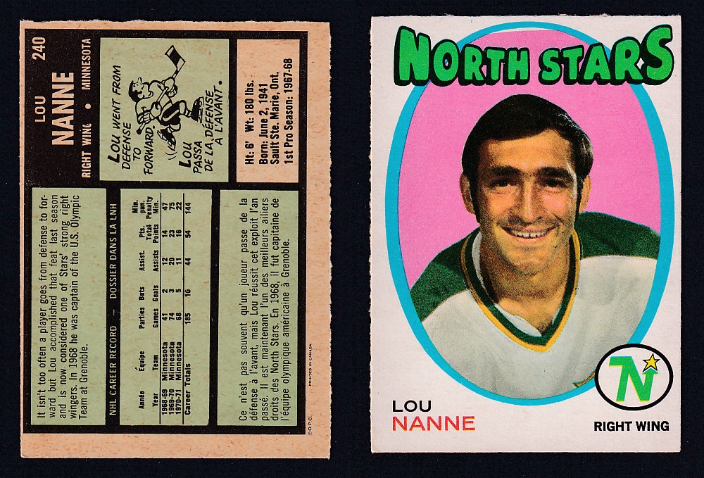 1971-72 O-PEE-CHEE HOCKEY CARD #240 L. NANNE photo 1971-72 O-PEE-CHEE HOCKEY CARD #240 L. NANNE photo