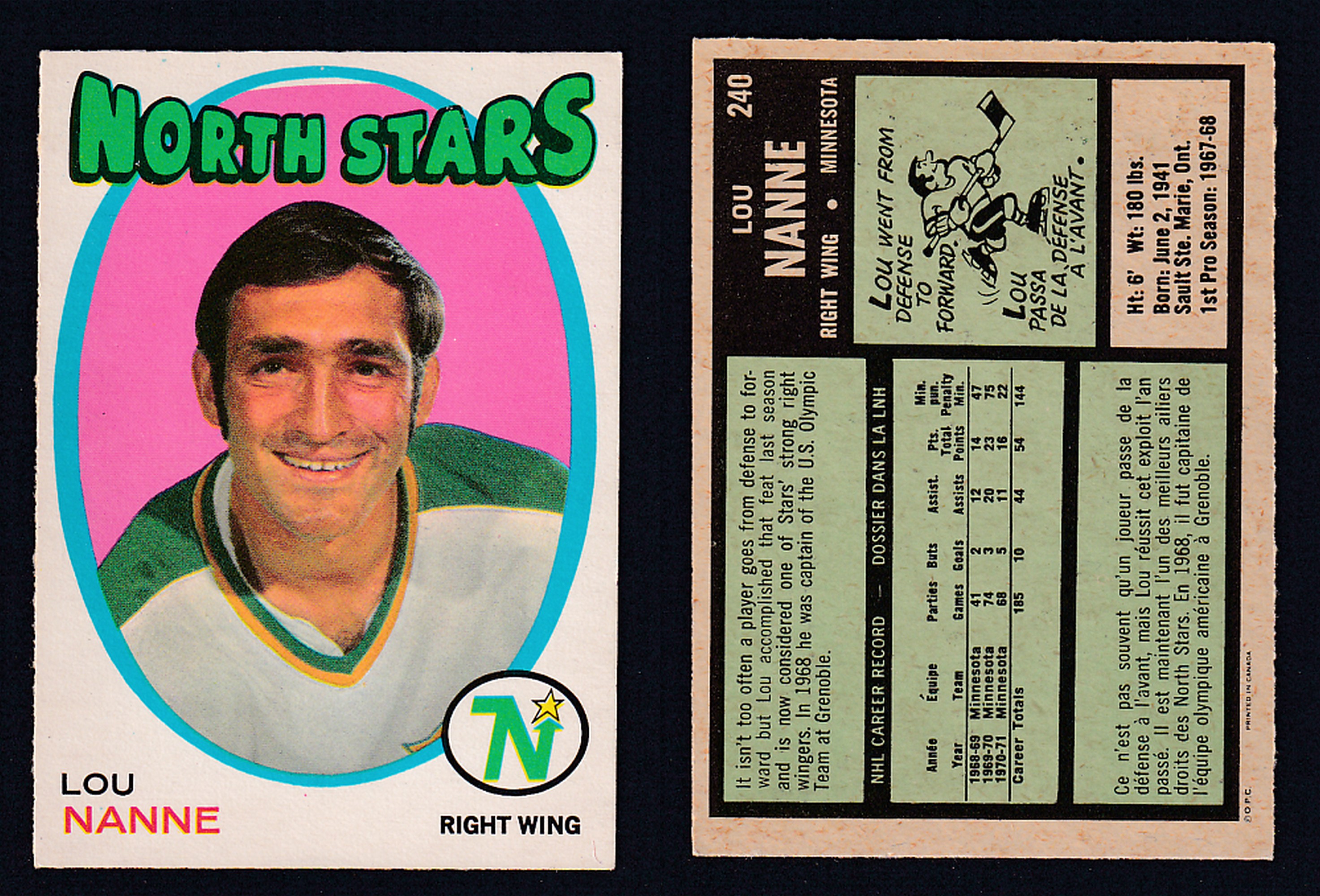 1971-72 O-PEE-CHEE HOCKEY CARD #240 L. NANNE photo 1971-72 O-PEE-CHEE HOCKEY CARD #240 L. NANNE photo