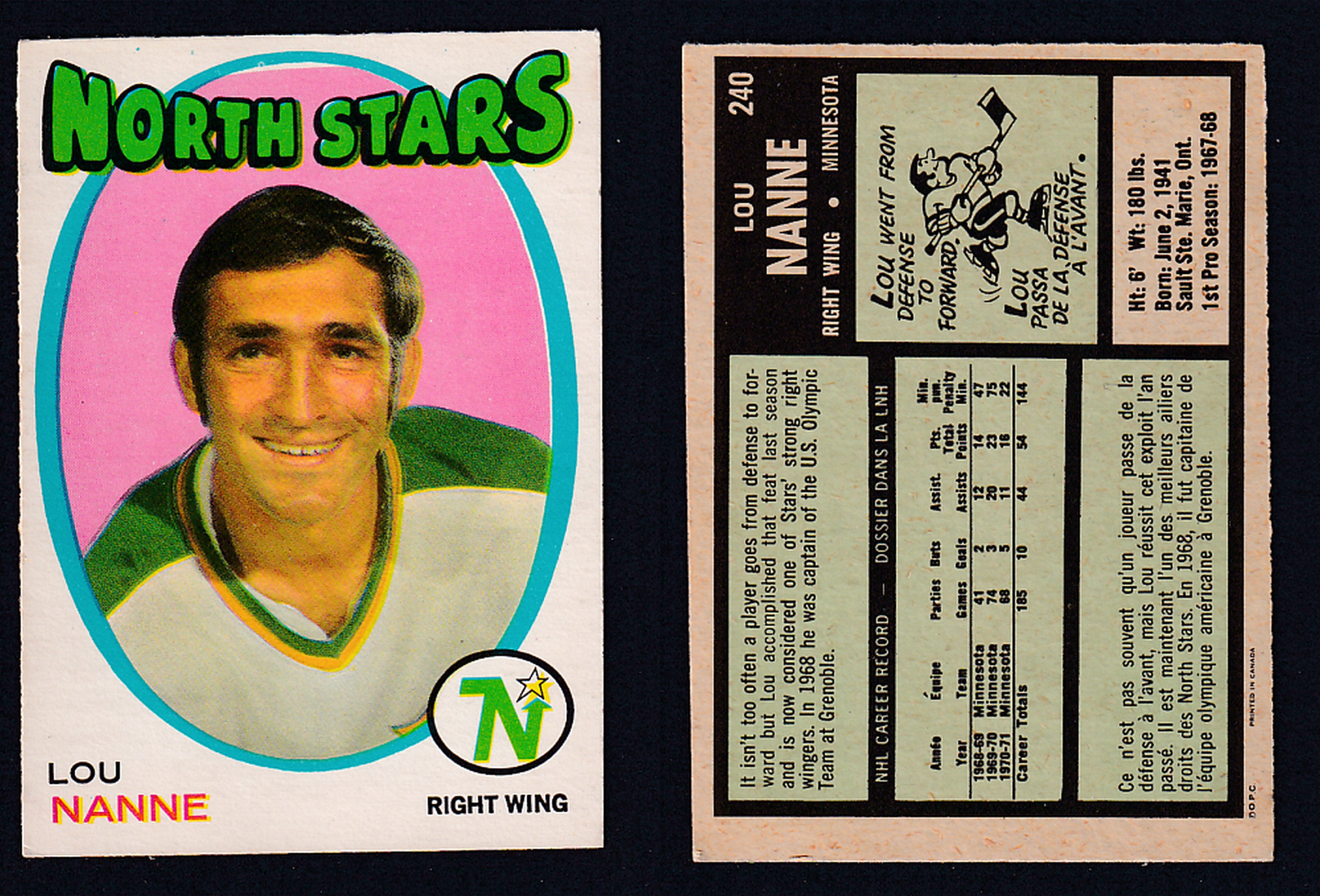 1971-72 O-PEE-CHEE HOCKEY CARD #240 L. NANNE photo 1971-72 O-PEE-CHEE HOCKEY CARD #240 L. NANNE photo