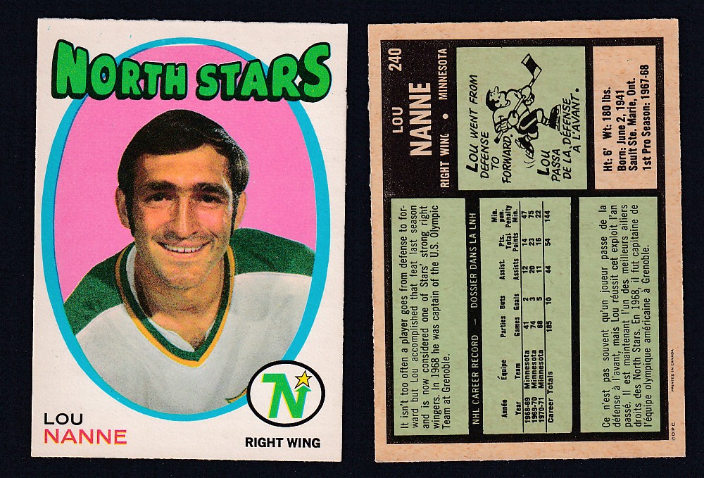 1971-72 O-PEE-CHEE HOCKEY CARD #240 L. NANNE photo 1971-72 O-PEE-CHEE HOCKEY CARD #240 L. NANNE photo